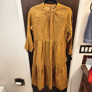 Emberley Modest Mustard Brown Tencel Midi Dress M